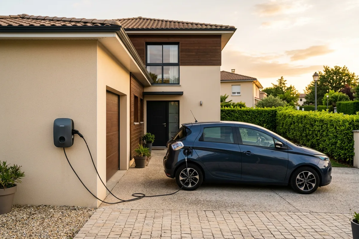 Installation borne de recharge extérieure pour véhicule électrique chez un particulier à Annequin